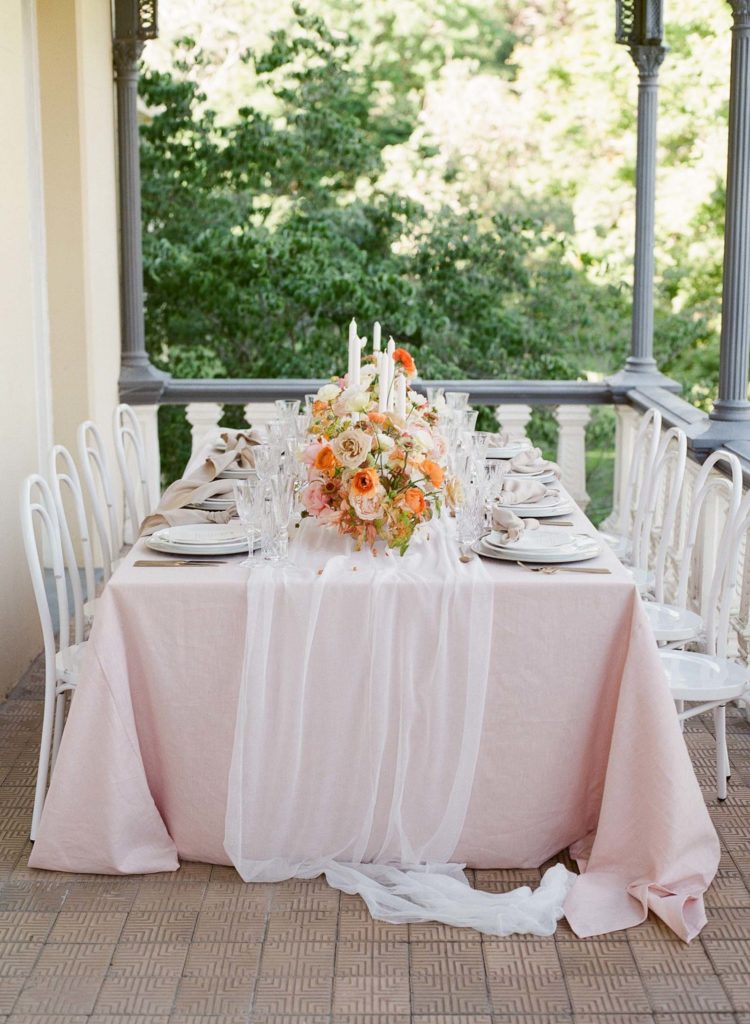 blush pink wedding table styling